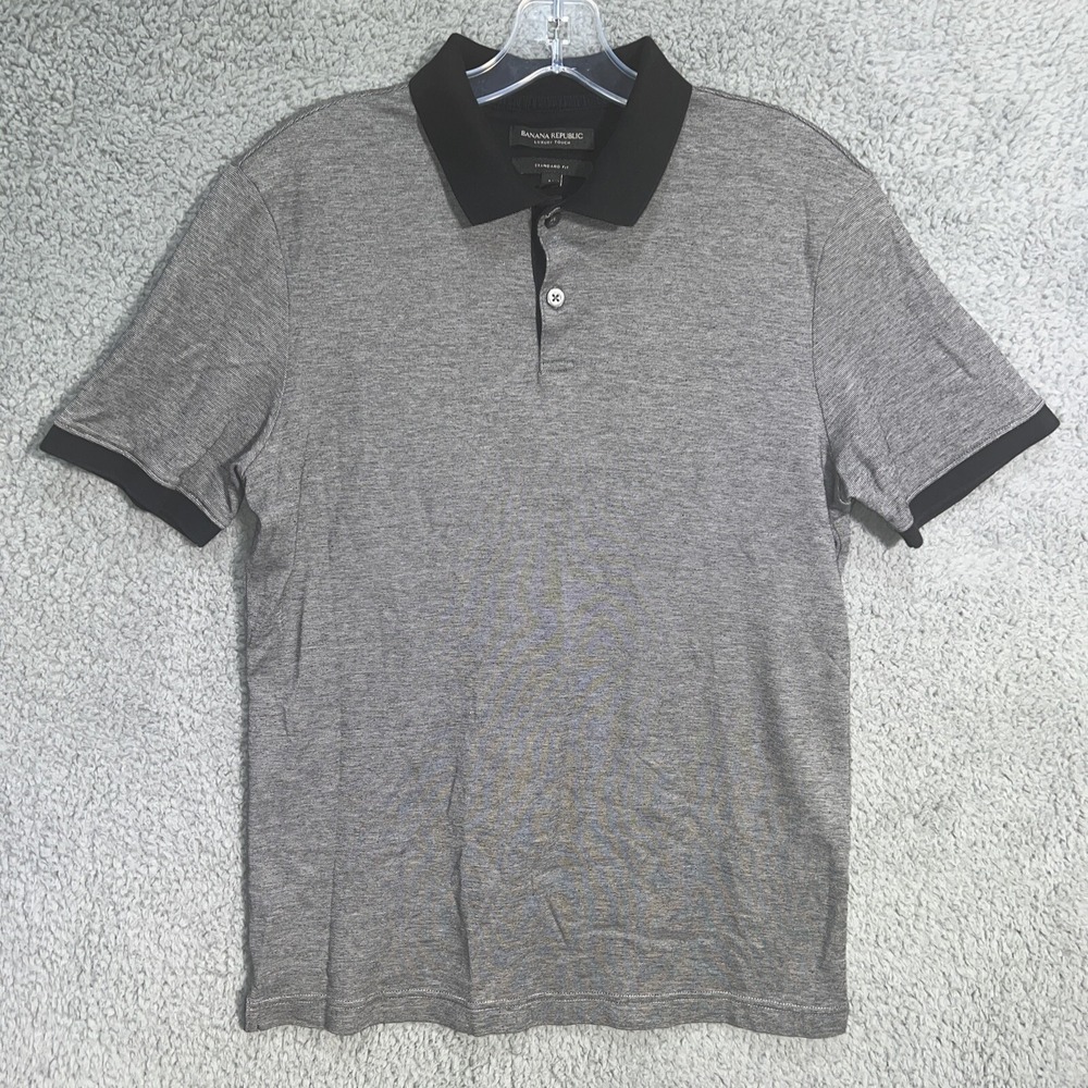 Banana Republic Shirt Men Sz M Gray Luxury Touch Polo Standard Fit Ringer Cuff
